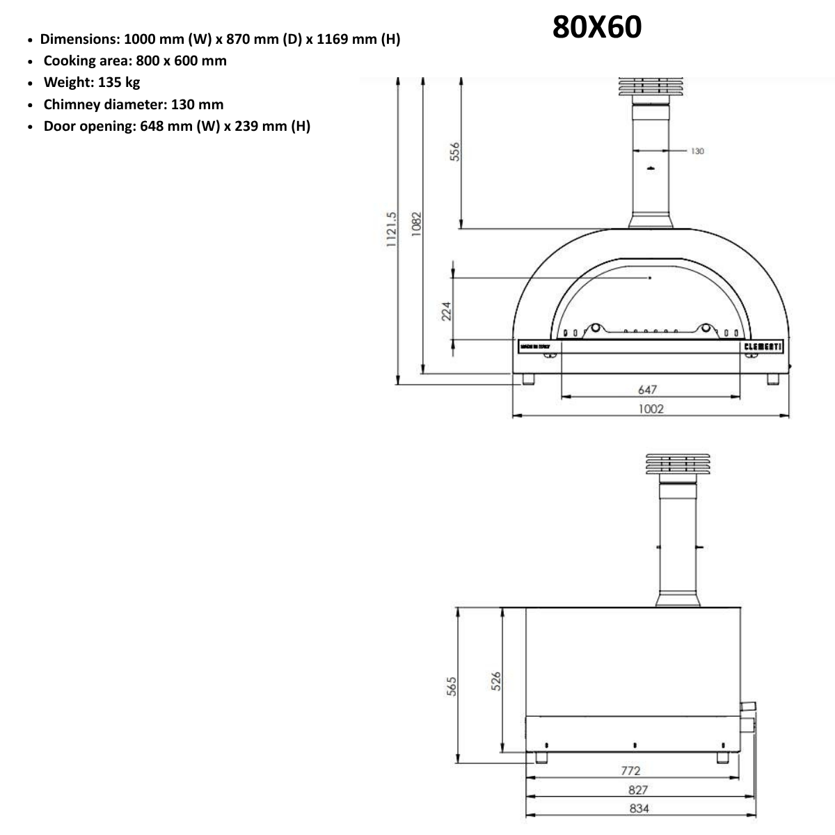 CLEMENTI Clementi Pulcinella Gas & Wood Fired Pizza Oven 80 x 60