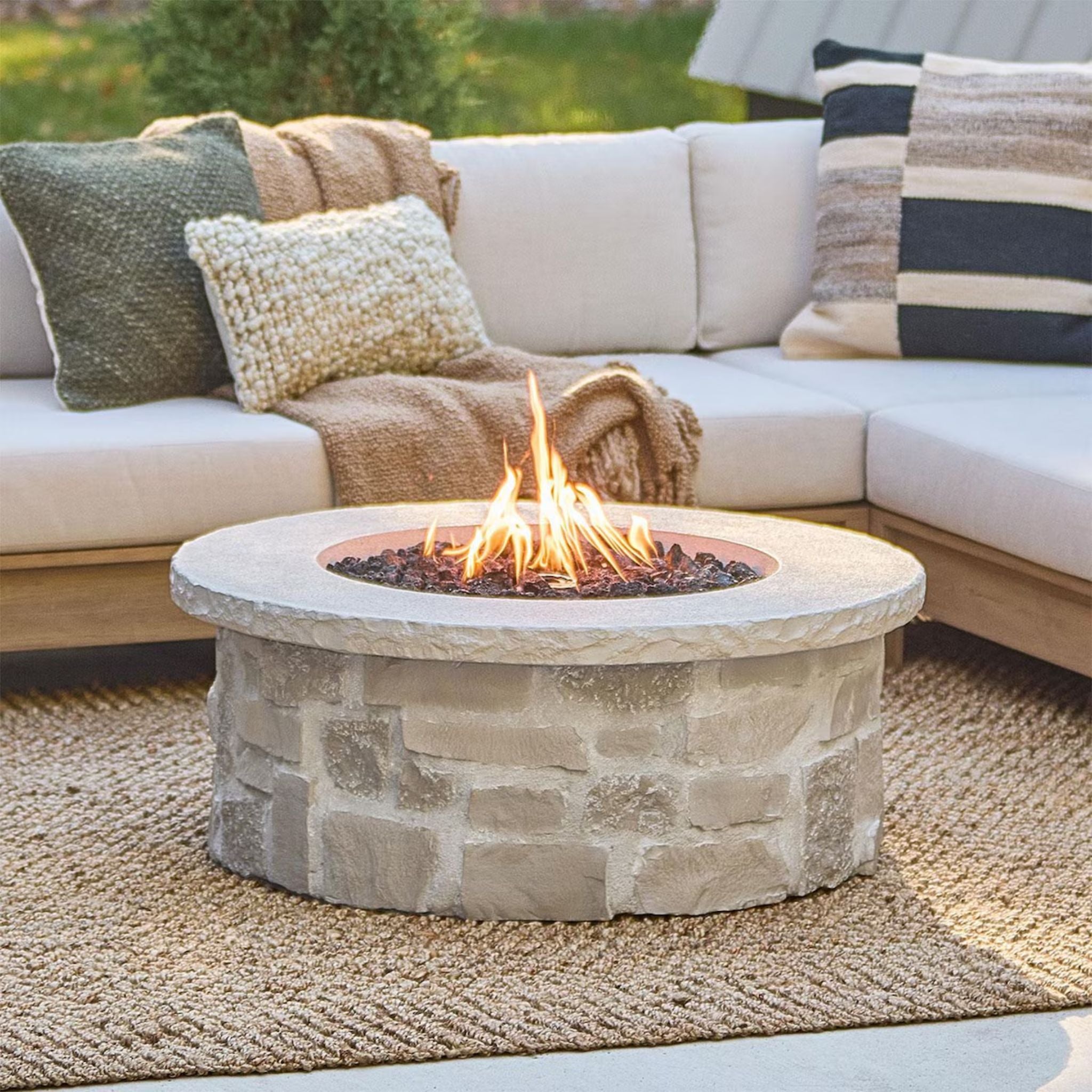 Heritage 40 Inch Round Stone Propane Fire Pit Table