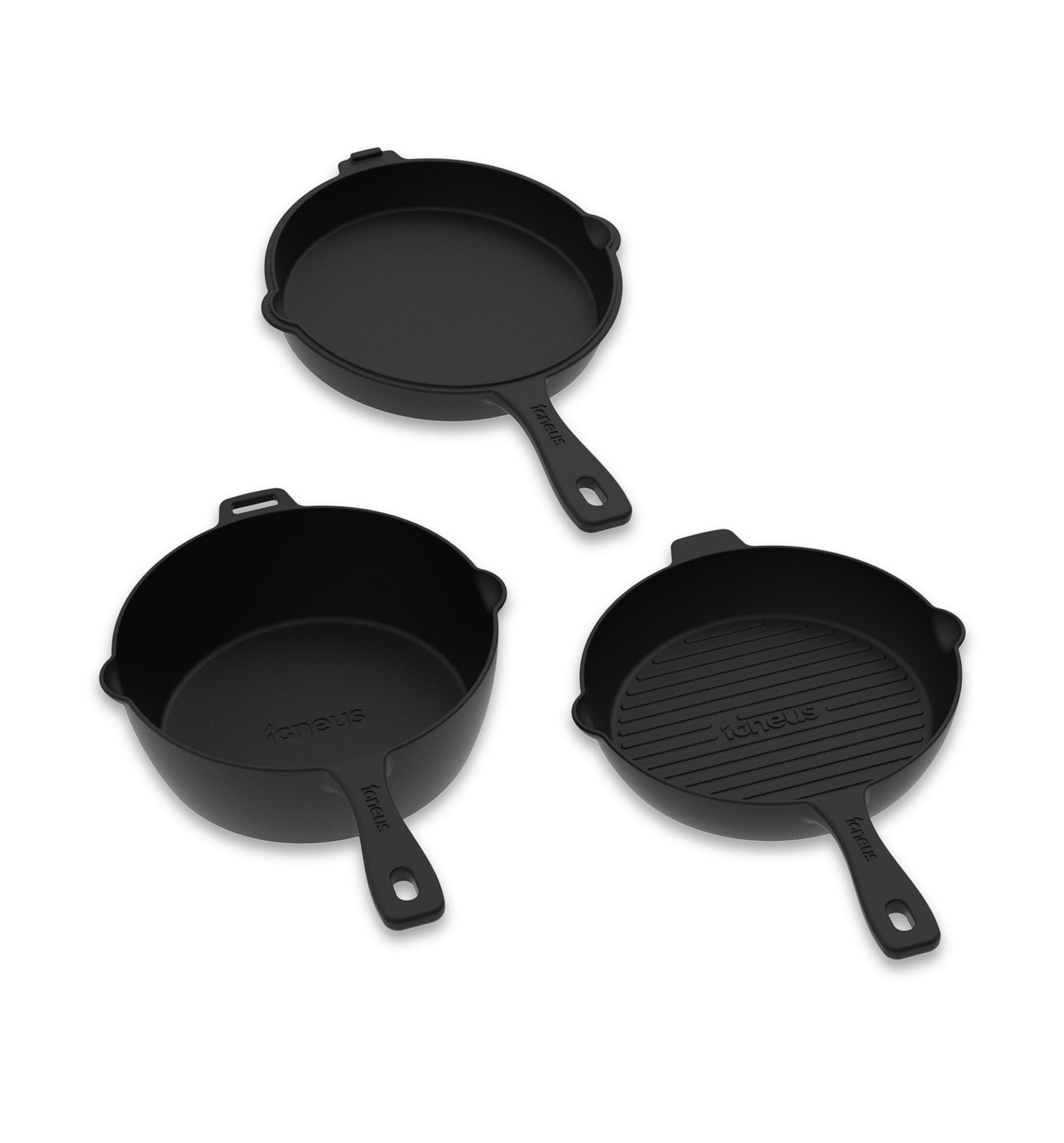 IGNEUS Igneus 3 Part Cast Iron Pan Set