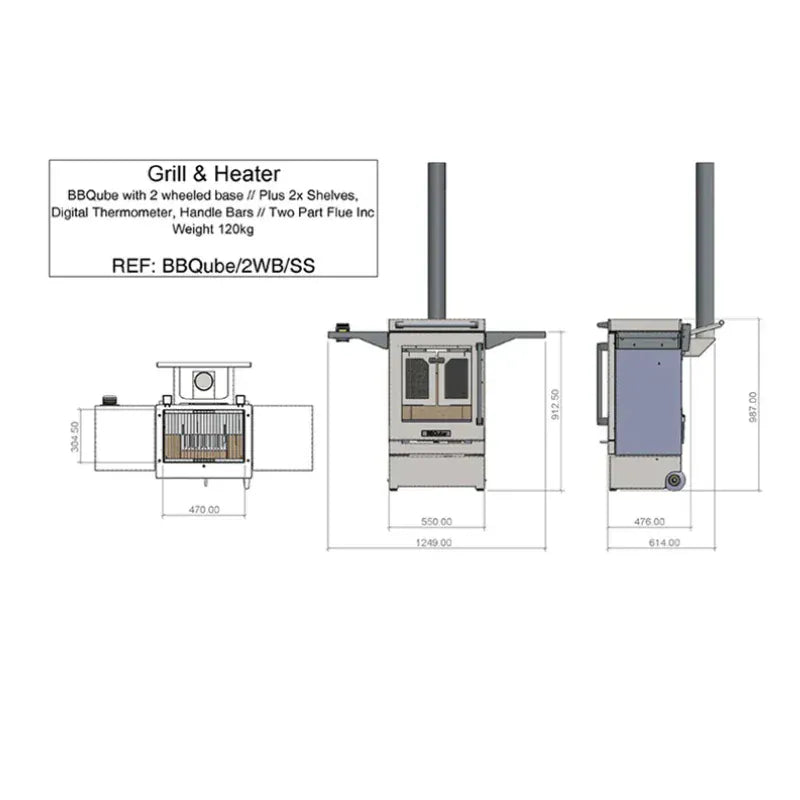 BBQUBE BBQube Grill & Heater with 2 Wheel Base