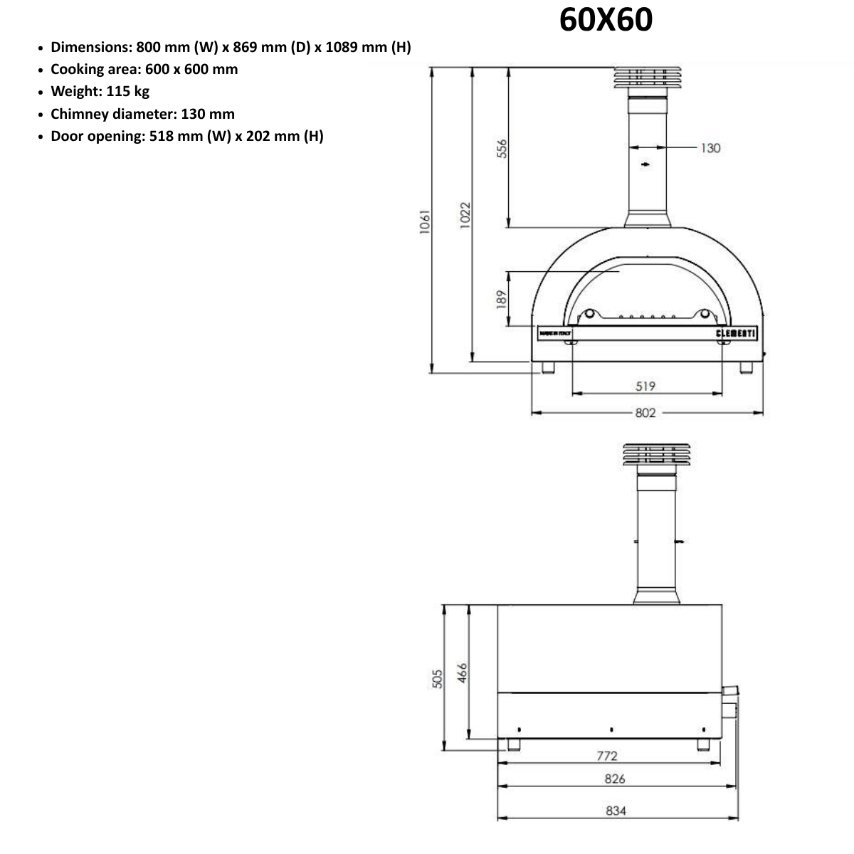 CLEMENTI Clementi Pulcinella Gas & Wood Fired Pizza Oven 60 x 60