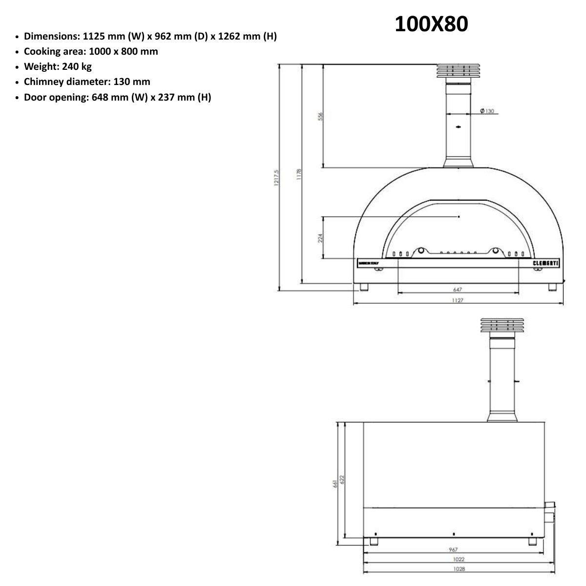 CLEMENTI Clementi Pulcinella Gas & Wood Fired Pizza Oven 100 x 80
