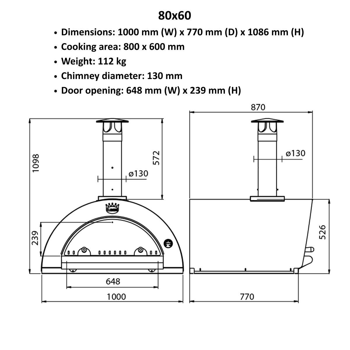 CLEMENTI Clementi Pulcinella Wood Fired Pizza Oven 80 x 60